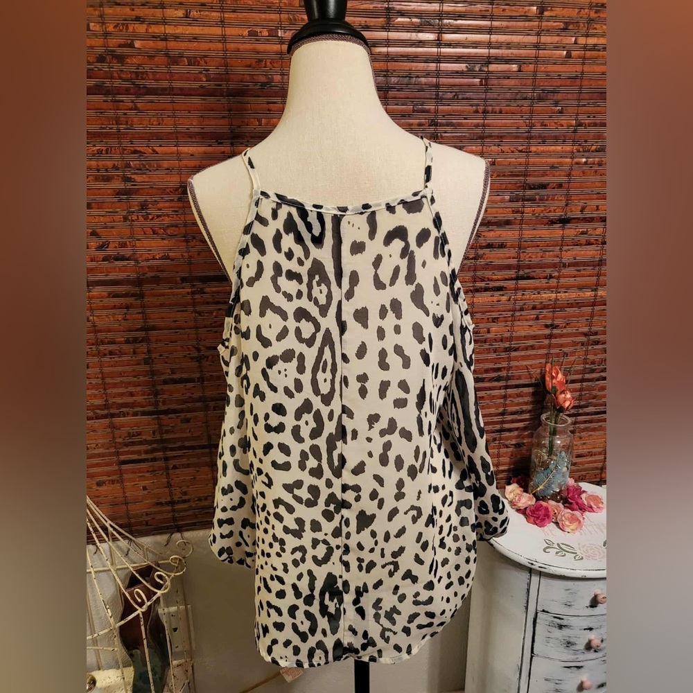 City Streets Sheer Black and Cream Leopard Blouse - Picture 3 of 5
